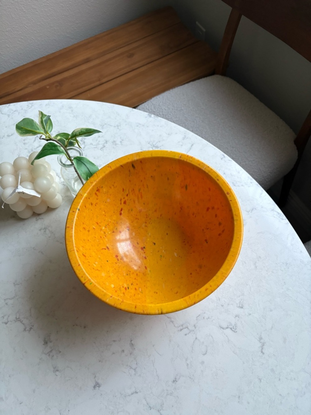 Vintage Bright Marigold Speckled Melamine Serving Bowl